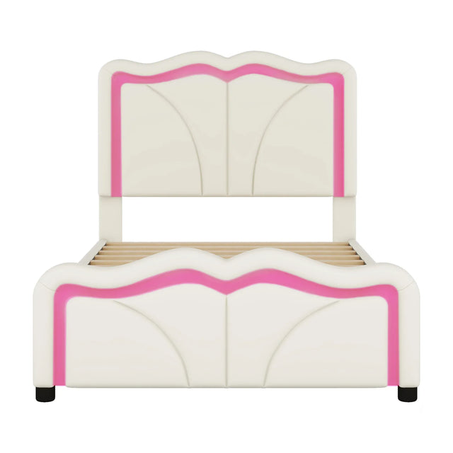 Twin Upholstered Platform Bed With Adjustable Headboard And LED Lights - Omega Lifestyles