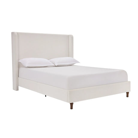 Queen Contemporary Cream White Chenille Upholstered Bed Frame - Omega Lifestyles