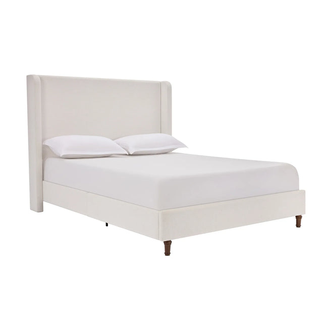 Queen Contemporary Cream White Chenille Upholstered Bed Frame - Omega Lifestyles
