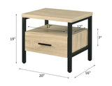Oak Finish Metal Leg Accent Table With Storage Drawer - Omega Lifestyles