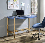 Modern Writing Desk With USB Port Gold Metal Base - Omega Lifestyles