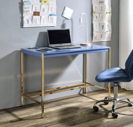 Modern Writing Desk With USB Port Gold Metal Base - Omega Lifestyles