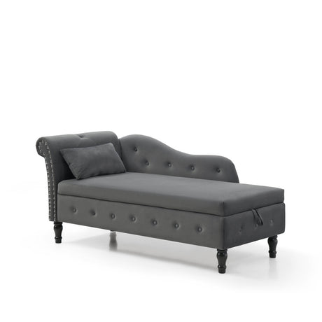 Velvet Upholstered Storage Chaise Lounge With Pillow - Omega Lifestyles