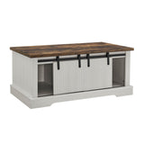Rustic Sliding Barn Door Coffee Table With Storage - Omega Lifestyles
