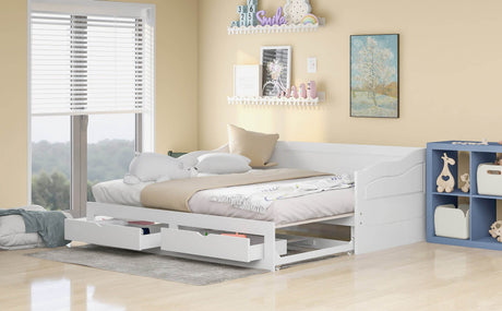 Solid Wood Extendable Twin Daybed With Trundle And Storage Drawers - Omega Lifestyles