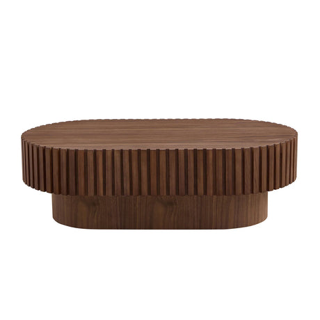 Modern Oval Walnut MDF Pedestal Coffee Table 44-Inch - Omega Lifestyles