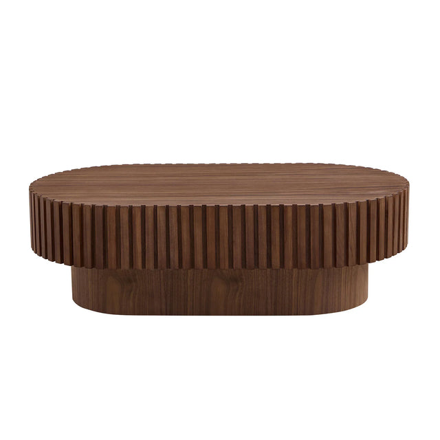 Modern Oval Walnut MDF Pedestal Coffee Table 44-Inch - Omega Lifestyles