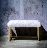 White Faux Fur Upholstered Metal Armless Lounge Bench - Omega Lifestyles