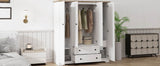 4 Door White Solid Wood MDF Wardrobe Armoire - Omega Lifestyles