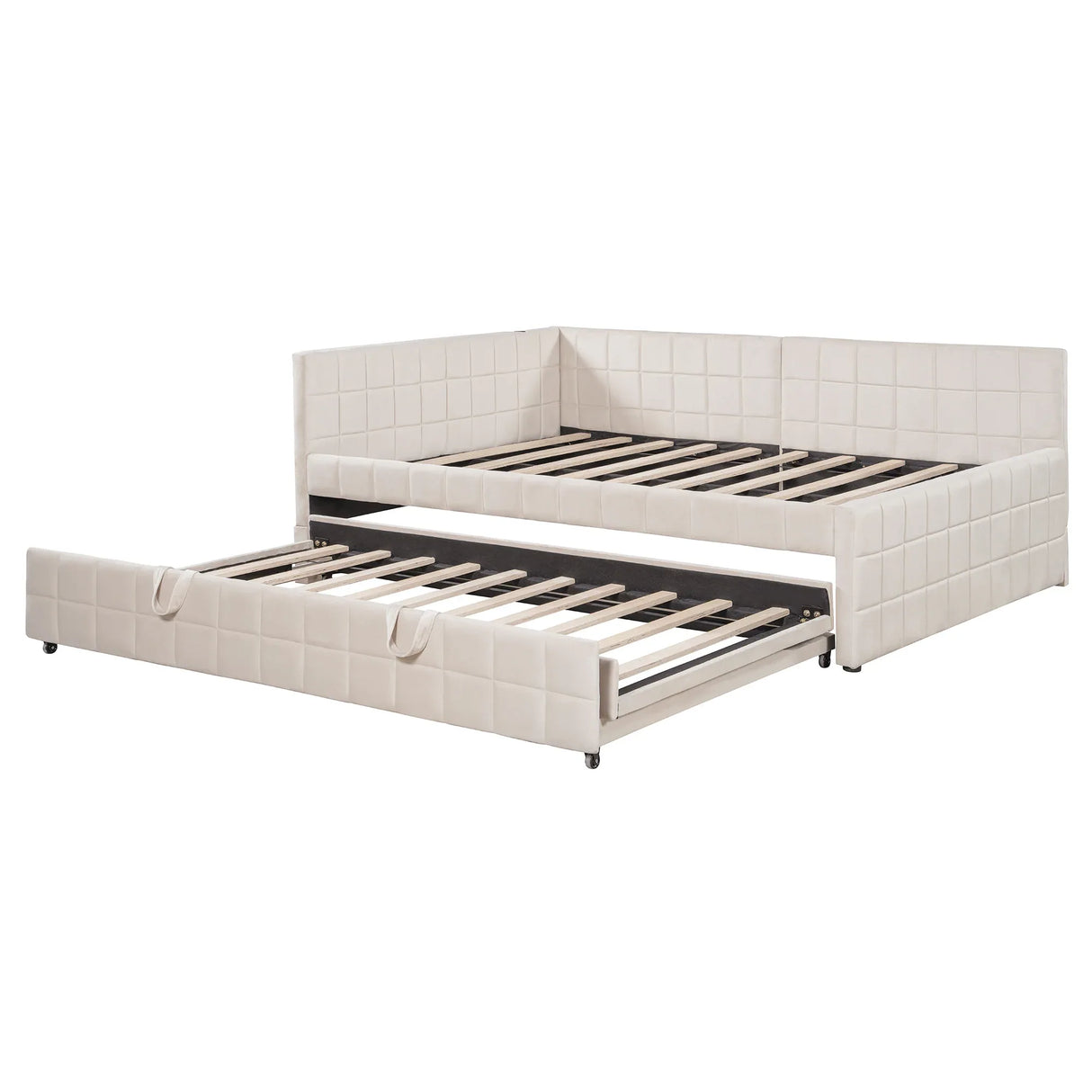 Full Upholstered L-Shaped Daybed With Twin Trundle and USB Ports - Omega Lifestyles