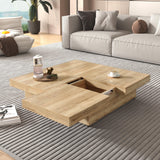 Square Storage Coffee Table Sliding Top Natural Veneer - Omega Lifestyles