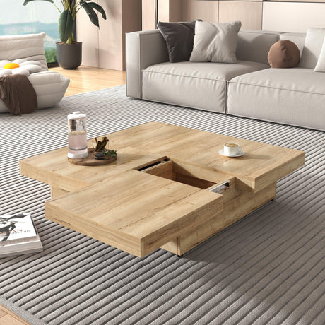 Square Storage Coffee Table Sliding Top Natural Veneer - Omega Lifestyles