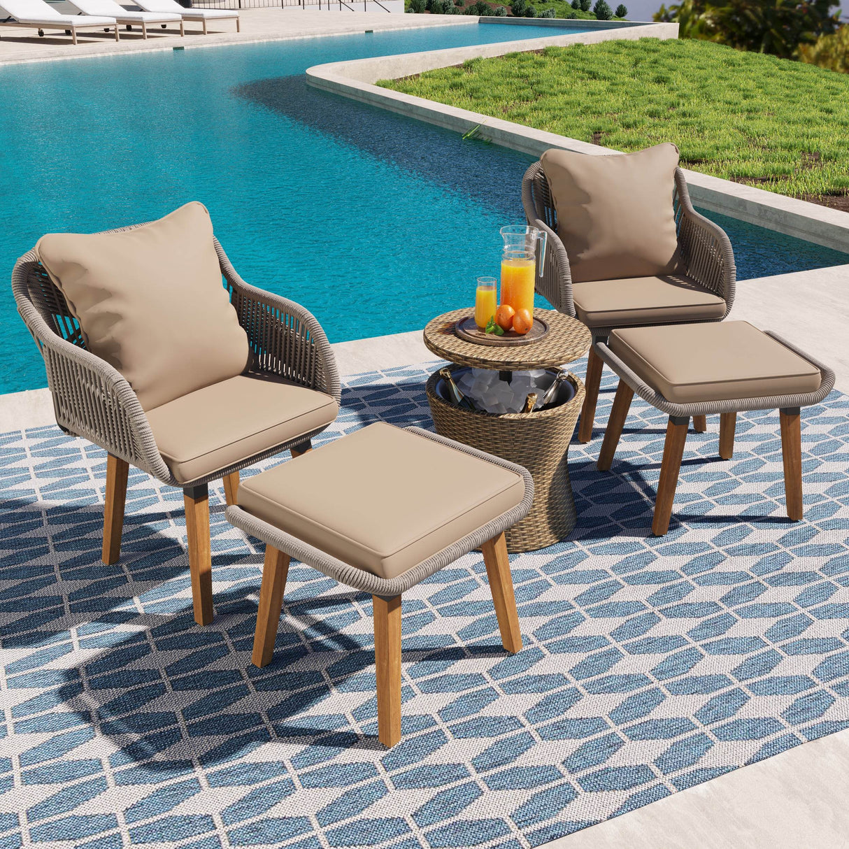 5-Piece Outdoor Patio Furniture Set With Cool Bar Table