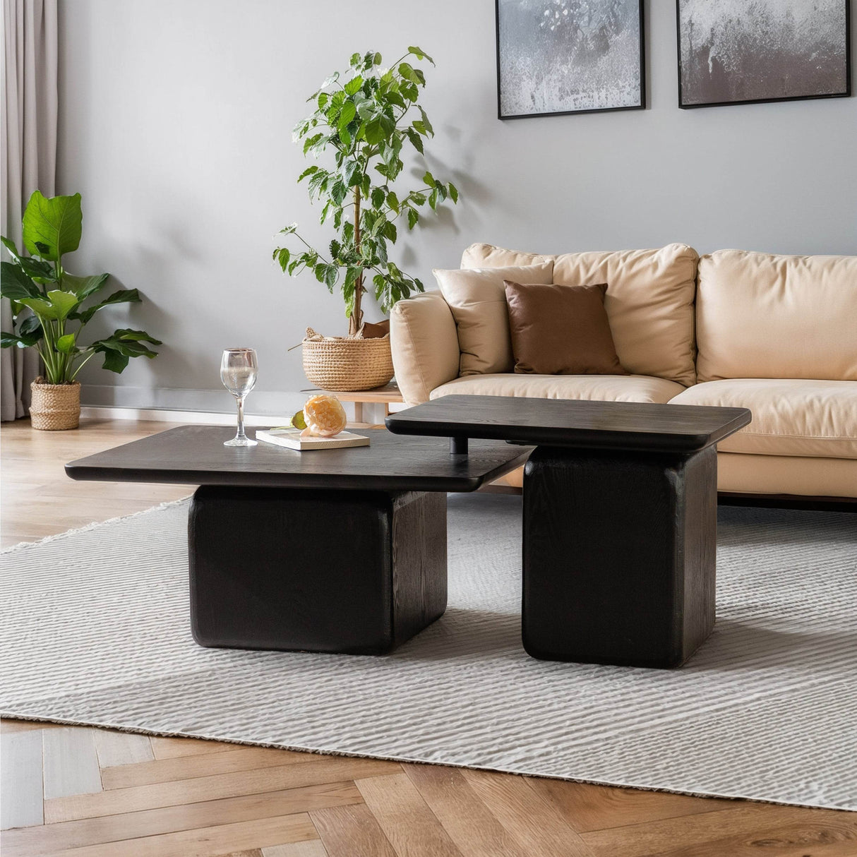 Set Of 2 Vintage Style Square Wood Grain Coffee Tables - Sleep Galleria
