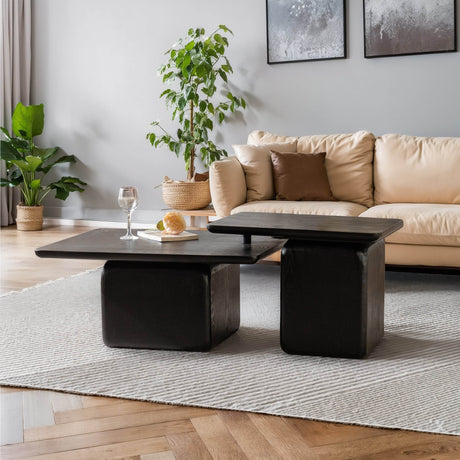 Set Of 2 Vintage Style Square Wood Grain Coffee Tables - Sleep Galleria