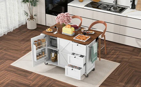 Farmhouse Kitchen Island Cart With Power Outlet - Omega Lifestyles