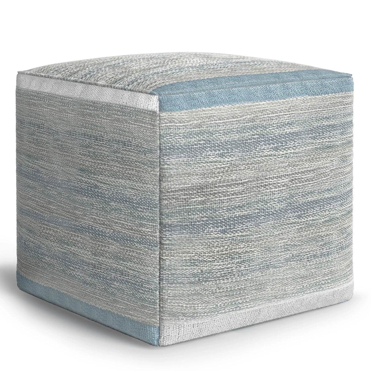 Blue Melange Upholstered Fabric Cube Pouf Ottoman - Omega Lifestyles