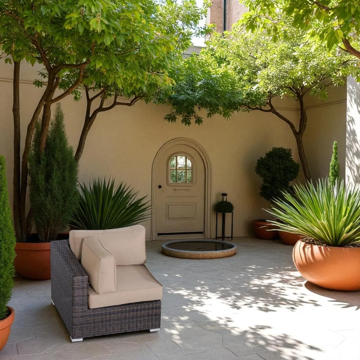 Outdoor 33-Inch Wicker Corner Wedge With Cushions - Omega Lifestyles