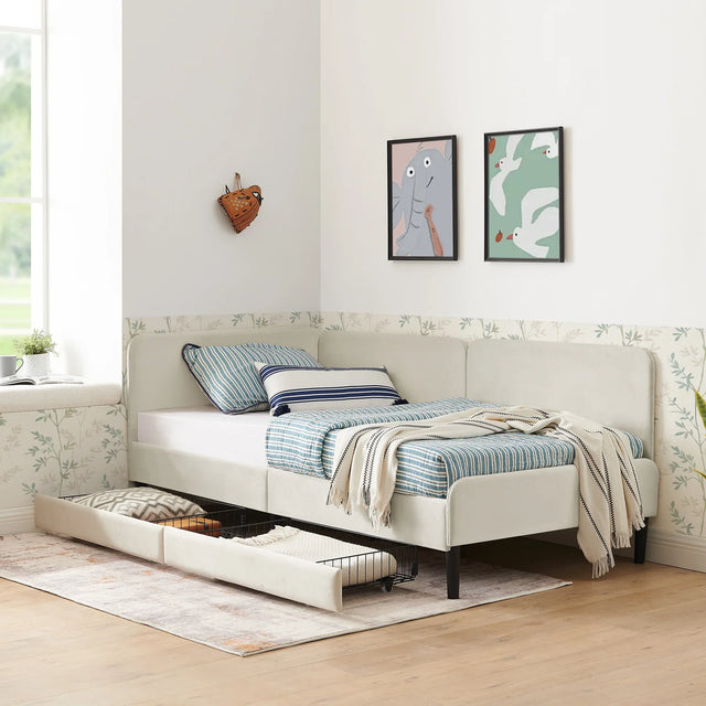 Twin Velvet Upholstered Platform Bed Frame With Storage - Omega Lifestyles