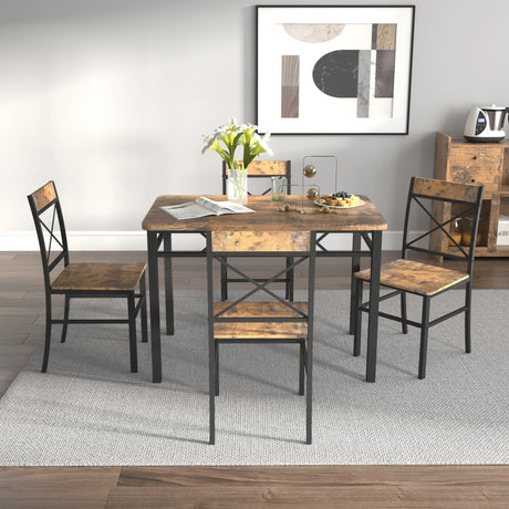 Compact Industrial MDF Metal Dining Table Set for 4 - Omega Lifestyles