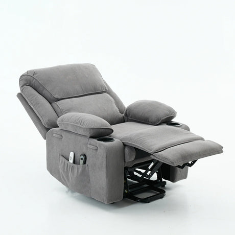 Medium-Firm Corduroy Remote-Controlled Heating Massage Recliner - Omega Lifestyles