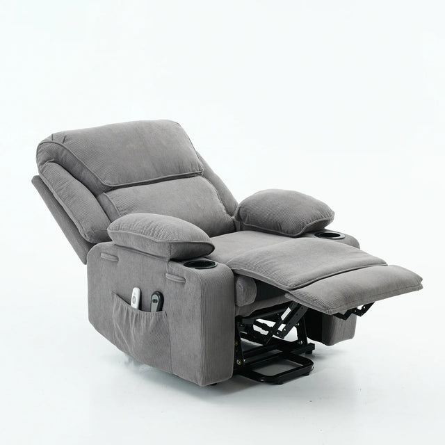 Medium-Firm Corduroy Remote-Controlled Heating Massage Recliner - Omega Lifestyles