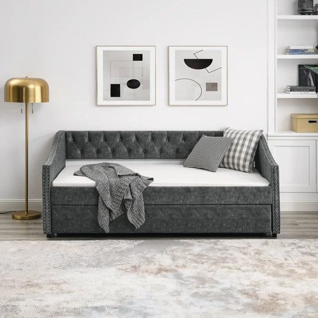 Twin Upholstered Tufted Daybed With Trundle Frame - Omega Lifestyles