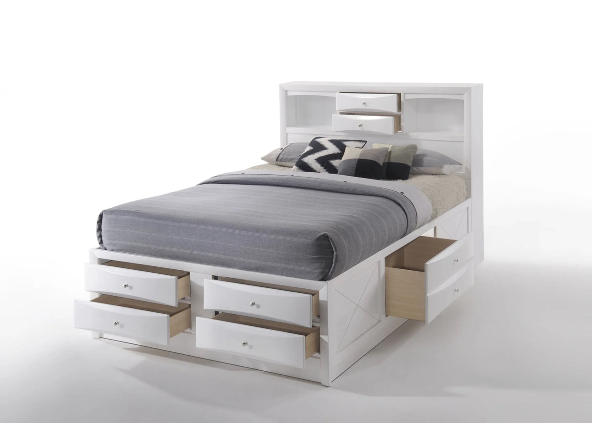 Full Storage Bed White Synthetic Wood Platform Frame - Omega Lifestyles