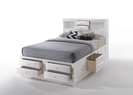 Full Storage Bed White Synthetic Wood Platform Frame - Omega Lifestyles
