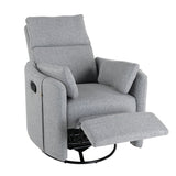 Manual Rocker Swivel Linen Upholstered Recliner Chair With Pillows - Omega Lifestyles