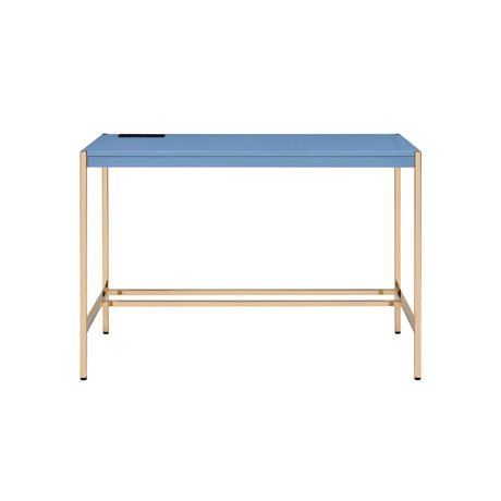 Modern Writing Desk With USB Port Gold Metal Base - Omega Lifestyles