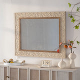 Rectangular Carved Geometric Floral MDF Glass Wall Mirror