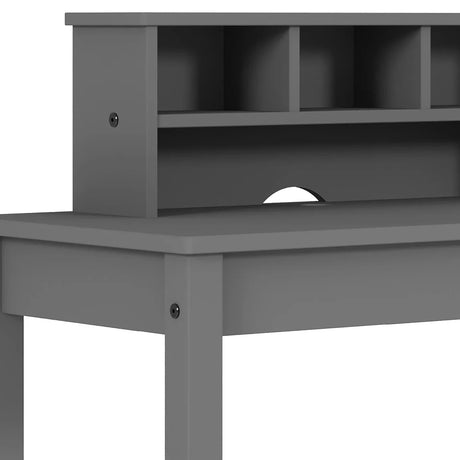 Gray Wood Rectangular Writing Desk With Hutch Storage - Omega Lifestyles