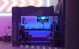 Full Wood Gaming Loft Bed Frame With Desk LED Charging Station - Omega Lifestyles
