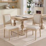 French Country Solid Wood Cotton Linen Dining Chairs Set of 2