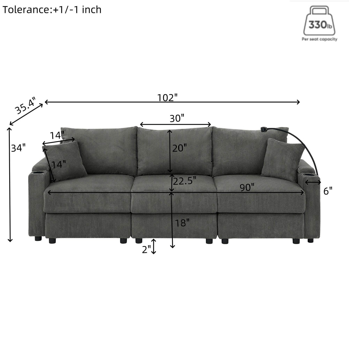 Modern Corduroy L-Shaped Armless 4-Seat Sofa - Omega Lifestyles