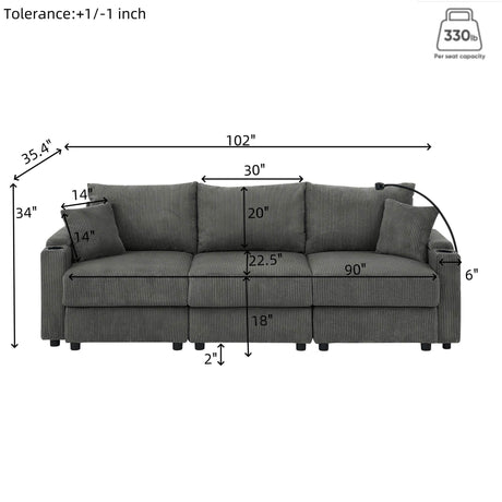 Modern 6-Seat Corduroy Fabric Armless Sofa Set - Omega Lifestyles
