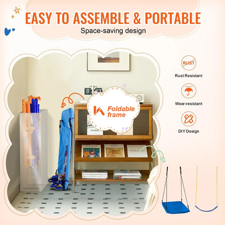 6-in-1 Metal A-Frame Backyard Swing Set With Accessories - Omega Lifestyles