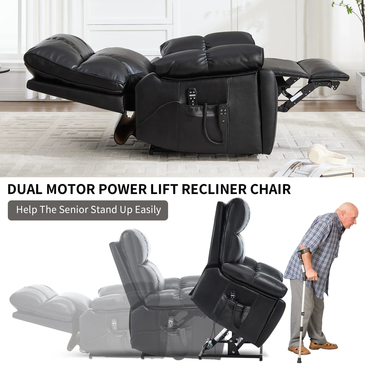 Medium Firm Faux Leather Power Lift Massage Recliner Chair - Omega Lifestyles