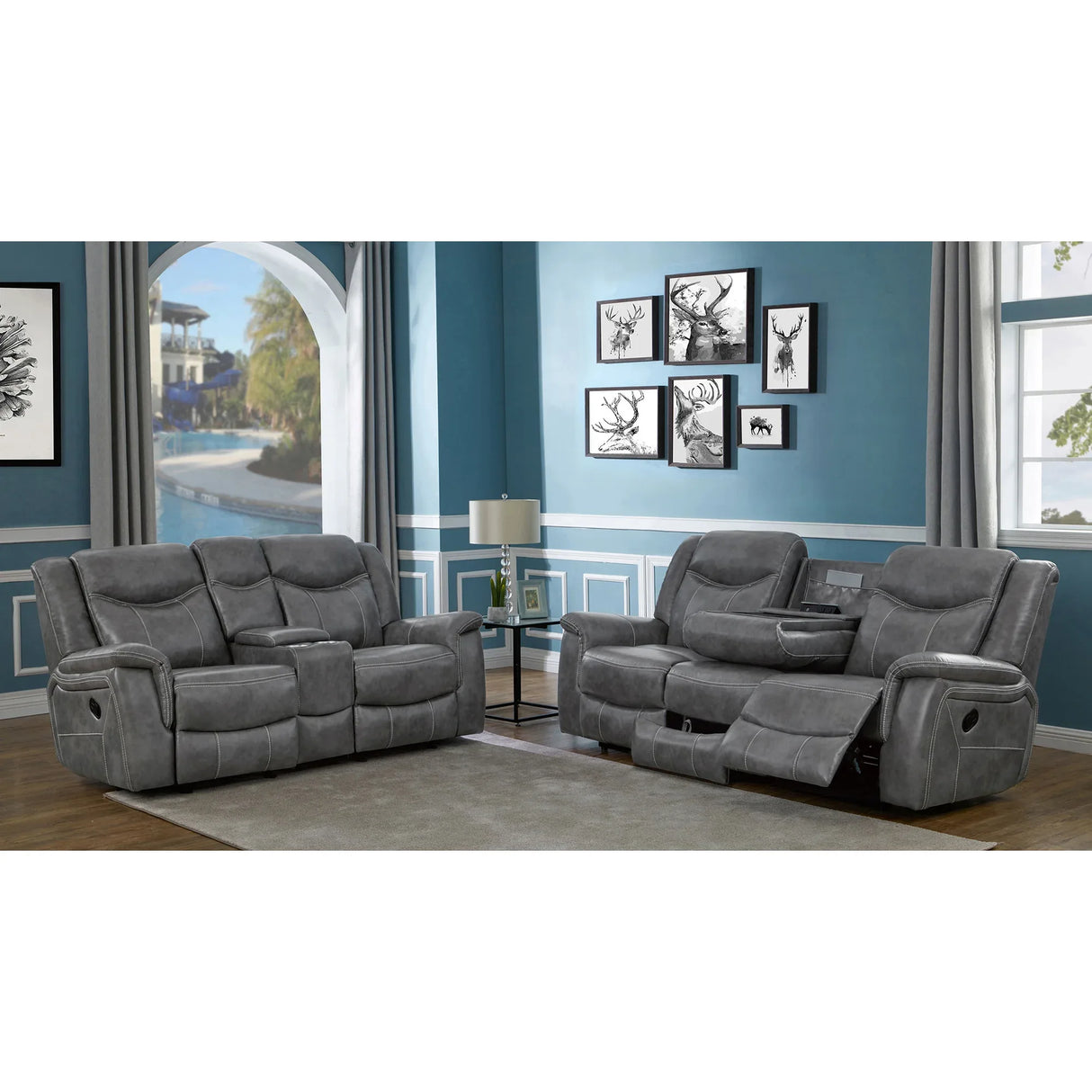 Grey Upholstered 2-Piece Manual Reclining Living Room Set - Omega Lifestyles