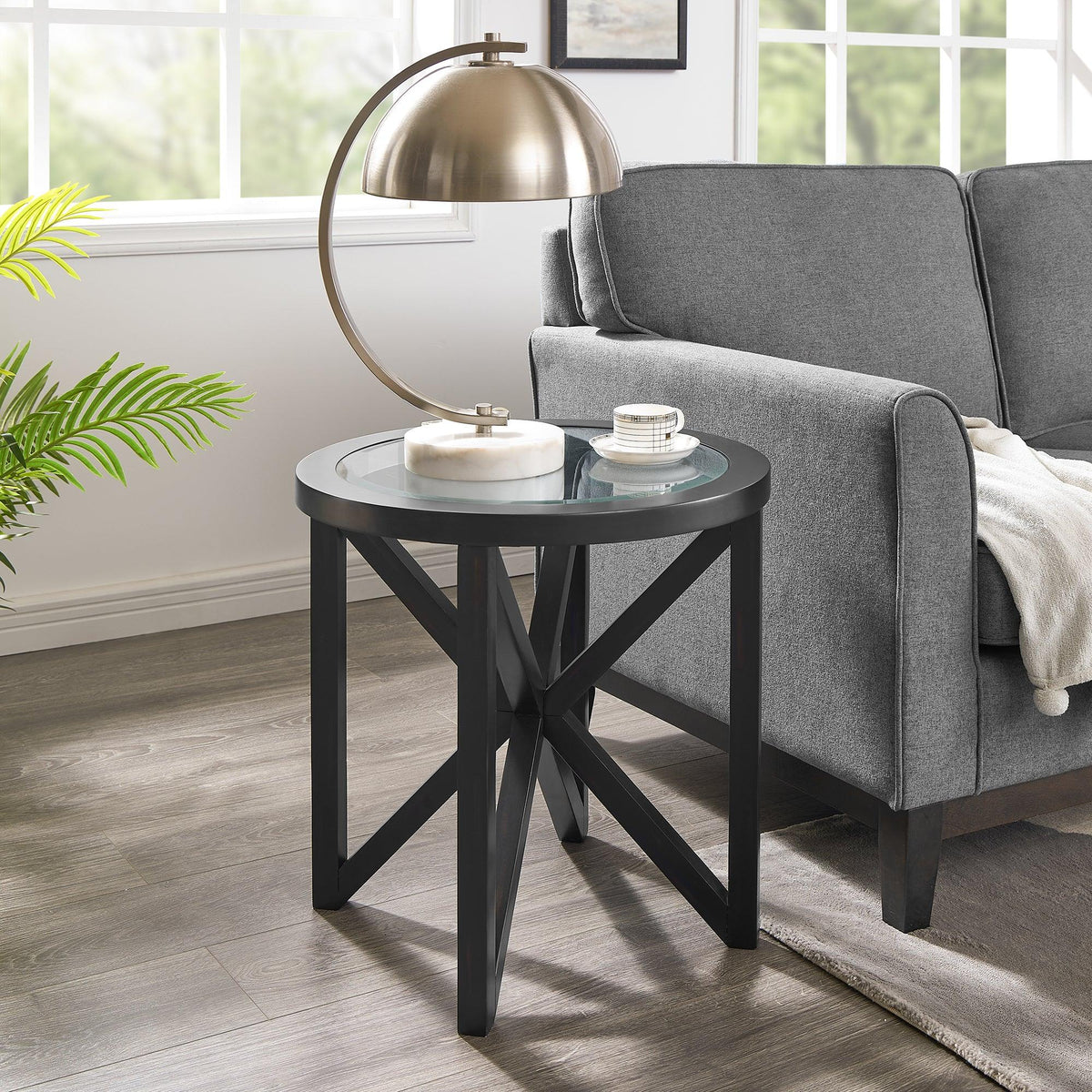 Modern Round Tempered Glass Wood Base Coffee Table - Omega Lifestyles