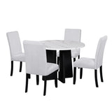 5-Piece Round Solid Wood Dining Table Set With Upholstered Chairs - Omega Lifestyles