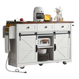 Farmhouse Kitchen Island Rolling Cart With Power Outlet - Omega Lifestyles