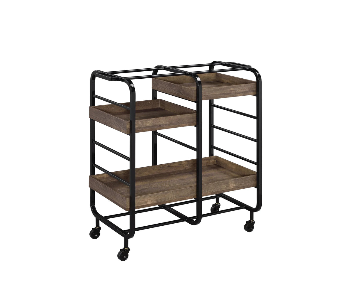 Metal And Wood Rectangular Serving Cart With Adjustable Trays - Omega Lifestyles