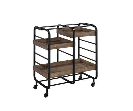 Metal And Wood Rectangular Serving Cart With Adjustable Trays - Omega Lifestyles