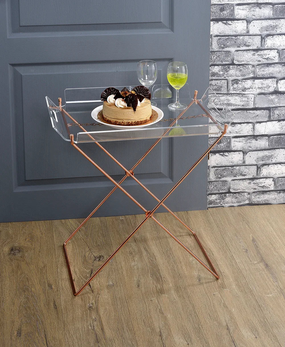 Clear Acrylic Metal Base Rectangular Tray Table - Omega Lifestyles