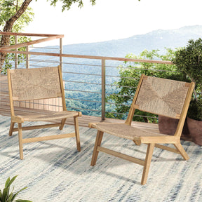 Set of 2 Acacia Wood Light Teak Outdoor Lounge Chairs - Omega Lifestyles