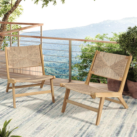 Set of 2 Acacia Wood Light Teak Outdoor Lounge Chairs - Omega Lifestyles