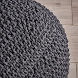 Cotton Knitted Square Dark Grey Pouf Cube - Omega Lifestyles