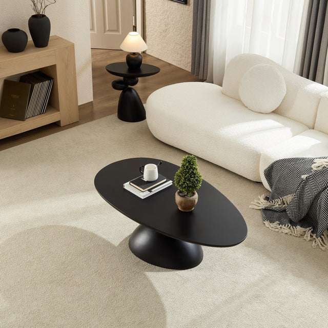 Minimalist Black Fiberglass Lucky Stone Oval Coffee Table - Omega Lifestyles